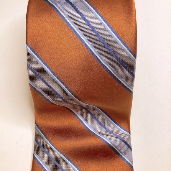 SAKS FIFTH AVENUE Orange Woven Silk Stripe Tie - Picture 1 of 11